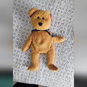 FUZZ TY Teddy Bear Plush with Navy Ribbon